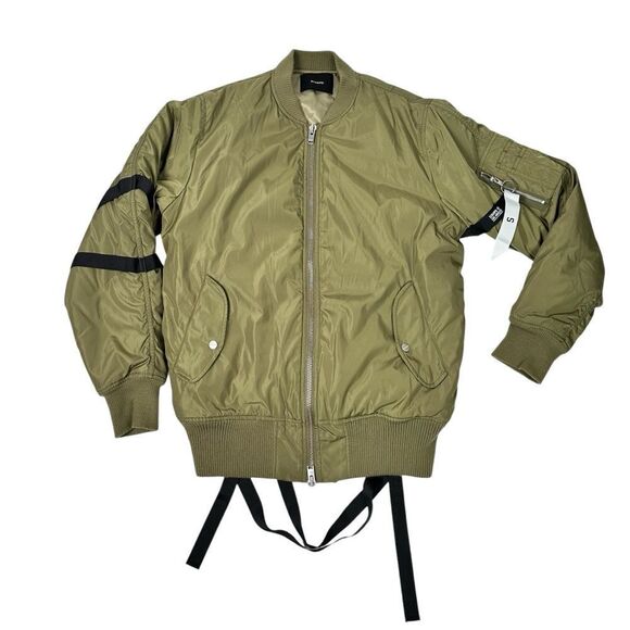 Stampd Strapped Bomber Jacket Men’s M Olive Green Utility Pocket Double Zip - Picture 1 of 8